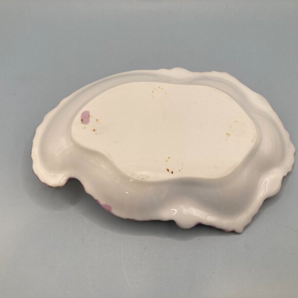 Handmade Porcelain Ceramic Dish w/Handle  Grannycore Trinket Jewelry Candy Cards - Picture 6 of 6